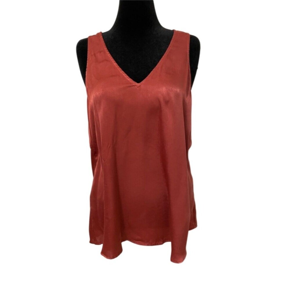 Show Me Your Mumu Rust Satin Sleeveless Tunic Blouse Womens Medium V Neck